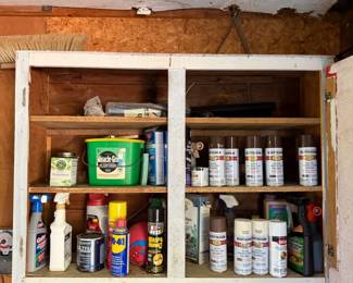 Garage & Household Supplies Lot with Toro Leaf Blower, Paint, Cleaners & Miscellaneous Items