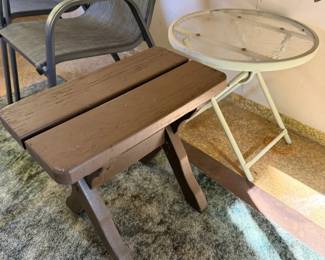 Pair of Accent Tables - Round Folding Side Table & Rustic Wooden Slat Table