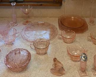 Large Vintage Pink Depression Glass Collection - Plates, Cups, Serving Pieces & Decorative Glass
