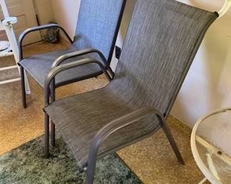 Set of 2 Gray Mesh Sling Patio Armchairs - Metal Frame Outdoor Seating