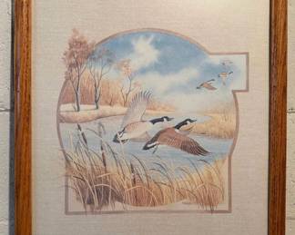 Framed Canada Geese in Flight Wildlife Artwork - Signed Ravasio - Nature & Waterfowl Scene