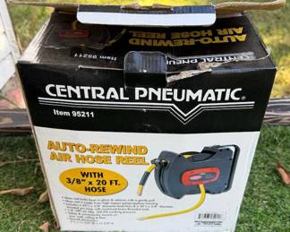 Central Pneumatic Auto-Rewind Air Hose Reel with 3/8" x 20' Hose - Item 95211