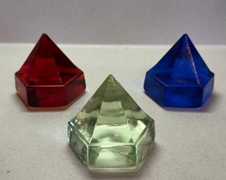 Set of 3 Colorful Art Glass Pyramid Paperweights - Red, Blue & Green