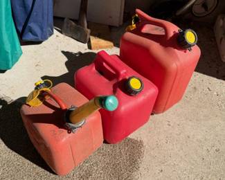 Lot of 3 Portable Plastic Gas Cans with Spouts Lawn & Garage Fuel Containers