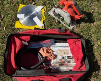 Milwaukee 18V Circular Saw No. 6310-20, Irwin 10" Blade & Red Tool Bag with Accessories