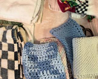 Assorted Kitchen Towels, Dishcloths & Hand-Knit Pot Holders
