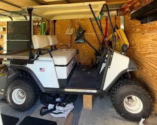 E-Z-GO Gas Golf Cart with Rear Utility Bed, Roof & Off-Road Tires -Keys Included