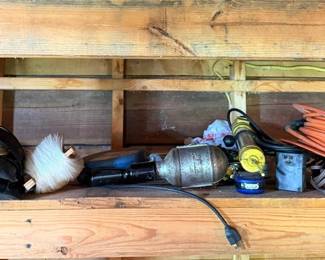 Workshop Hardware & Tool Lot with Hinges, Fittings, Wire Brushes & Assorted Parts
