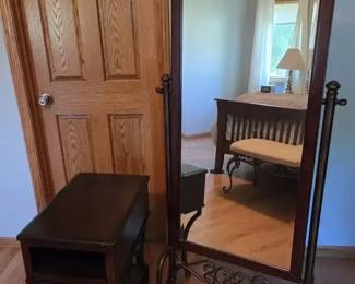 Cheval Floor Mirror  DropFront Side Table with Metal Accen