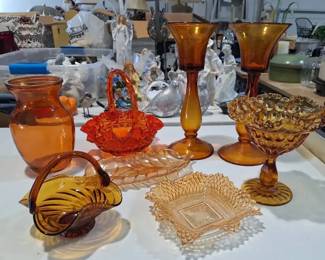 Amber  Orange Art Glass Collection  Vases, Baskets  Candl