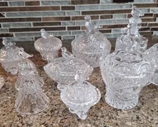 Crystal  Cut Glass BirdTopped Covered Candy Dish Collectio