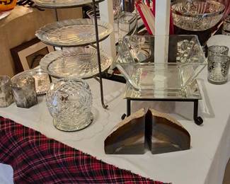 3 Tier Server, Agate Bookends, Crystal Rose Bowl, candle votives
