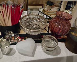 Tiny Tapers and Crystal Blocks, 3 piece Snowflake serving bowl set, hand painted Box