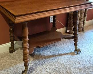 Antique Oak Glass Ball and Claw Table