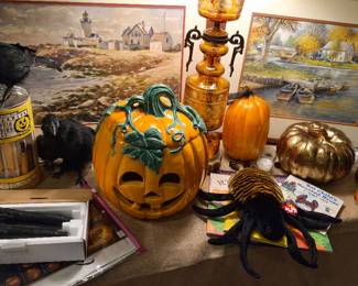 Halloween Decor and Vintage Bohemian Amber cut to Clear Lamp