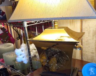 Brass Chinoiserie Lamp with Silk Shade by Hayward House