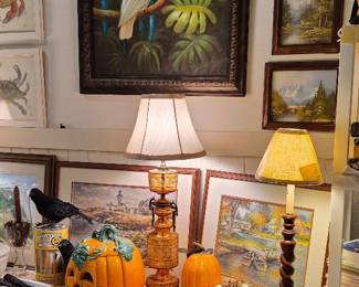 Amber cut to clear Bohemian Lamp, Barley Twist lamp , Ceramic Pumpkin
