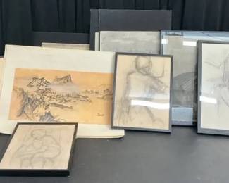 Framed Abstract Drawings by Indys Denise Hayes