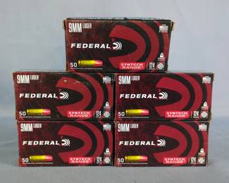  Federal 9mm Luger Ammo, Approx Qty 250 Rds,