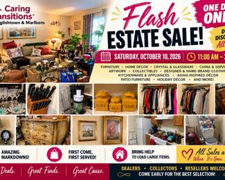 FLASH ESTATE SALE ONE DAY ONLY, SATURDAY, OCTOBER 10th, 11:00 AM – 3:00 PM
