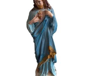 Heavy Molded Concrete Painted Sacred Heart of Jesus Statue Made In Mexico