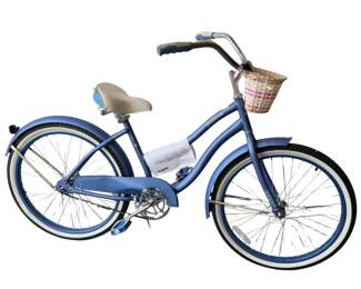 Women's Blue Step-Through Beach Cruiser Bicycle Front Basket