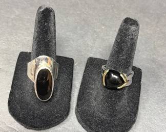 Lot Of 2 Sterling Silver Black Stone Rings 17g Total