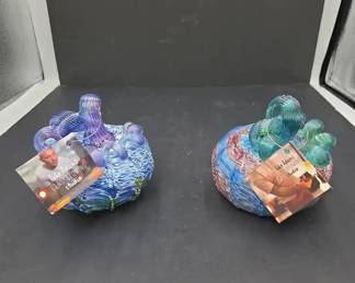 Two 2 Luke Adams Handcrafted Art Glass Pumpkins w Original Hang Tags