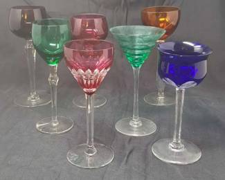 Assorted 7Piece Hand Blown Crystal Stemware Collection of JewelToned Wine and Cocktail Glasses
