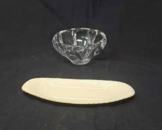 Two 2 Lenox Serving Pieces an Oblong Porcelain Tray and a Crystal PetalForm Bowl, Both Marked