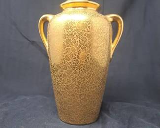 Vintage Wheeling Decorating Co. West Virginia Gold Encrusted Porcelain Covered Urn