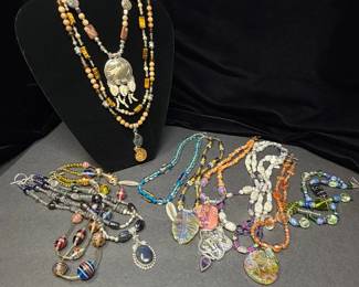 Lot of Approx. Ten 10 Handcrafted Costume Jewelry Necklaces w Assorted Glass Specialty Beads