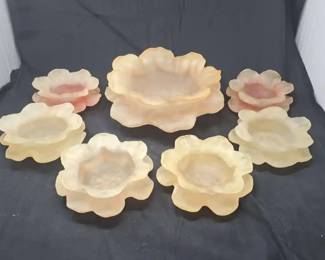 Seven 7Piece MCM Sunflower Bowl Set by Dorothy Thorpe in Frosted Cast Resin Lucite
