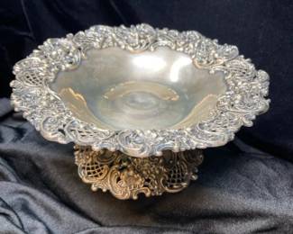Gorham Co. Sterling Silver Footed Bowl Ornate Openwork Design, 306g