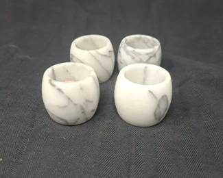 Set of Four 4 White Polished Marble Napkin Rings w Natural Veining by Audrey of Taiwan