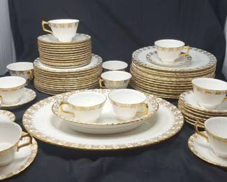 Royal Crown Derby Bone China Dinnerware Set 62 Pieces, White Gold, Made in England
