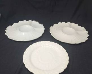 Lot of Three 3 White Ceramic Embossed Floriform Serving Dishes, Made in Italy