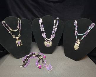 Four 4 ArtisanStyle Sterling Silver and Purple Gemstone Beaded Pendant Necklaces