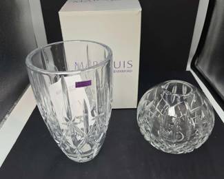 Marquis by Waterford Cut Crystal Vase with Original Box, and Crystal Votive Bowl Candleholder