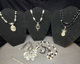 Five 5 ArtisanStyle Sterling Silver and Black White Neutral Beaded Pendant Necklaces
