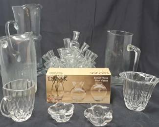 Collection Of Assorted Glassware Dansk Fiori Vases, Pitchers, Vases Serving Pieces