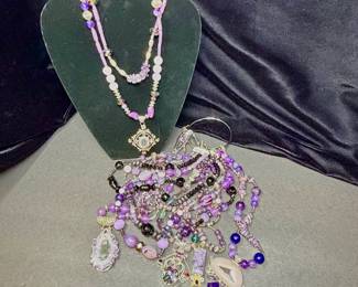 6Piece Handcrafted Costume Jewelry Necklaces w Color Palette in Shades of Purple