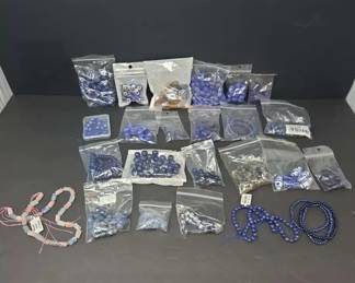 Large Assorted Lot of Decorative Craft Beads in Various Shapes, Sizes, and Shades of Blue