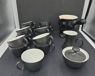 16Piece Assortment of Matte Black Tableware Incl. Designs by Raymond Loewy and Georges Briard
