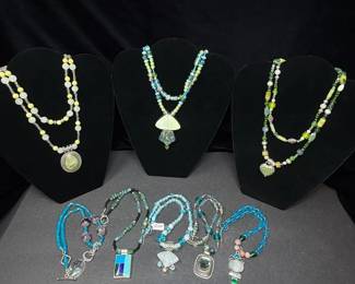 Eight 8 ArtisanStyle Sterling Silver and Turquoise Yellow Green Beaded Pendant Necklaces