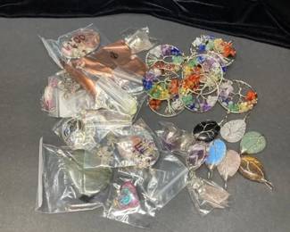 Assorted Natural Stone WireWrapped Tree of Life Pendants w Addl. Packaged Craft Supplies