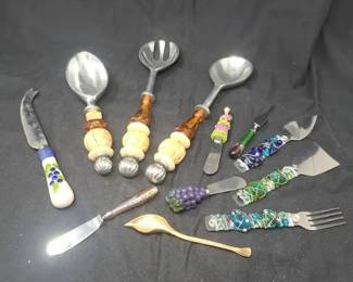 Collection Of ArtisanMade Decorative Flatware Serving Utensils Beaded, Glass Sculptural Handl
