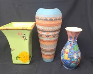 Lot of Three 3 Decorative Ceramic Vases of Distinct Form and Style