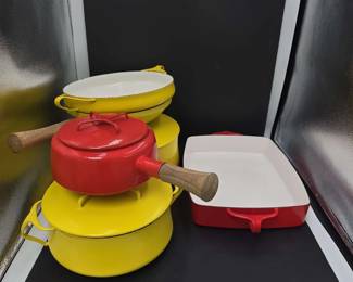 Lot of Six 6 Vintage Dansk Enameled Cookware Pieces Incl. Saucepans, Baking Dishes, and Casseroles