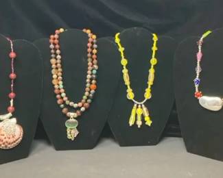 Lot of Four 4 ArtisanMade Statement Necklaces Crafted w Assorted Beads Shell